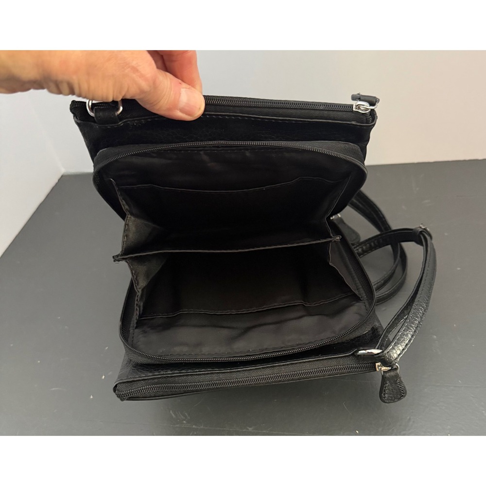 Giani Bernini Softy Core Black Leather Crossbody Silver Hardware Organize Travel - Picture 5 of 11